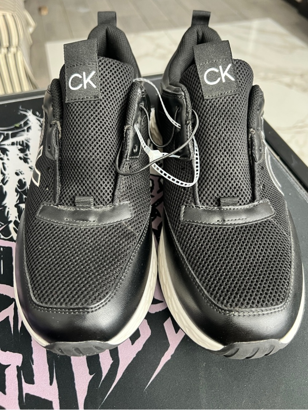 Calvin Klein Black Mesh & Leather-Look Slip-On Sneakers